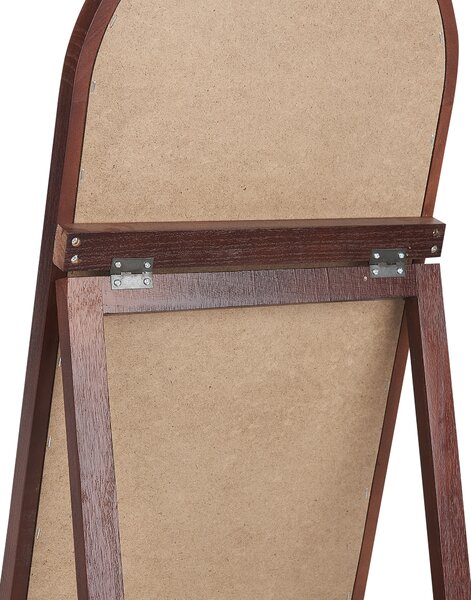Stojace zrkadlo tmavohnedé drevo sklo 30 x 150 cm vysoké so stojanom s rámom retro dizajn