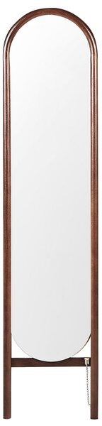 Stojace zrkadlo tmavohnedé drevo sklo 30 x 150 cm vysoké so stojanom s rámom retro dizajn