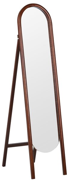 Stojace zrkadlo tmavohnedé drevo sklo 30 x 150 cm vysoké so stojanom s rámom retro dizajn