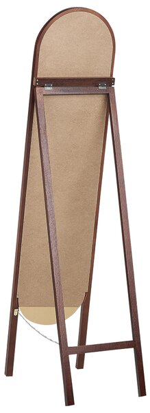 Stojace zrkadlo tmavohnedé drevo sklo 30 x 150 cm vysoké so stojanom s rámom retro dizajn