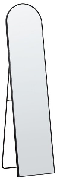 Stojace zrkadlo čierne s kovovým rámom 36 x 150 cm vysoké so stojanom moderný dizajn