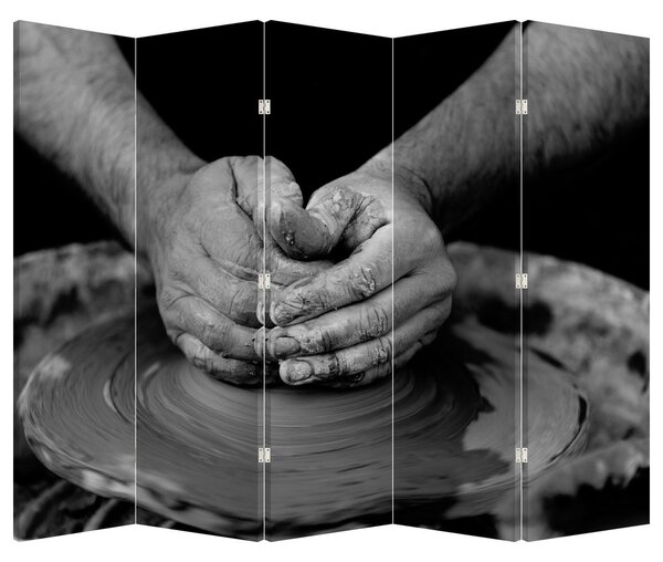 Paraván - Výroba keramiky - čiernobiely (210x170 cm)