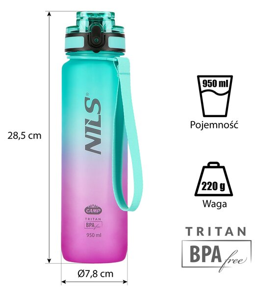 NCD04 ZELENO-RUŽOVÁ TRITANOVÁ FĽAŠA NA NÁPOJE 950 ML NILS CAMP