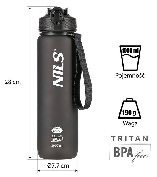 NCD68 ČIERNA TRITANOVÁ FĽAŠA NA NÁPOJE 1000 ML NILS CAMP
