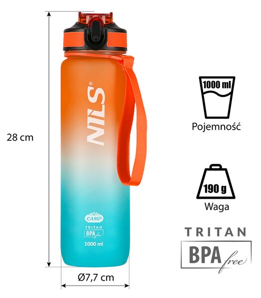 NCD68 ORANŽOVO-MODRÁ TRITANOVÁ FĽAŠA NA NÁPOJE 1000 ML NILS CAMP