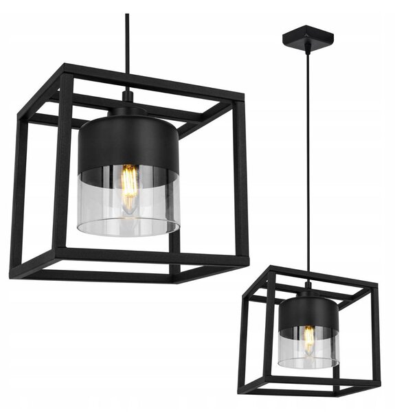 Závesné svietidlo Roma Cage, 1x čierne/transparentné sklenené tienidlo v kovovom ráme