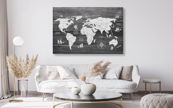 Obraz na korku čiernobiela mapa na dreve