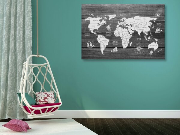 Obraz na korku čiernobiela mapa na dreve