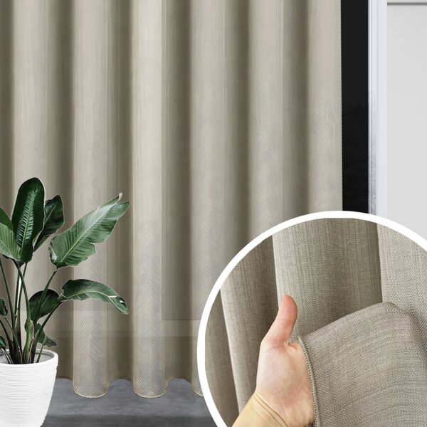Záclona/Záves béžovo-hnedá Linen Mist s efektom ľanu a olovkom Ervi 4451