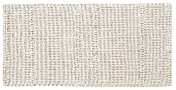 Koberec svetlobéžový 80 x 150 cm vlna a polyester ručne tkaný s geometrickým vzorom boho obývacia izba spálňa