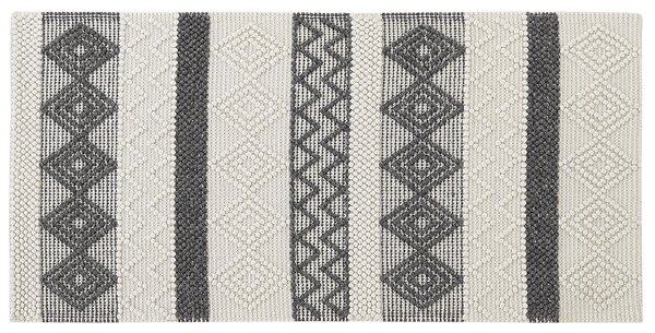 Koberec svetlobéžový a sivý 80 x 150 cm vlna a polyester ručne tkaný s geometrickým vzorom boho