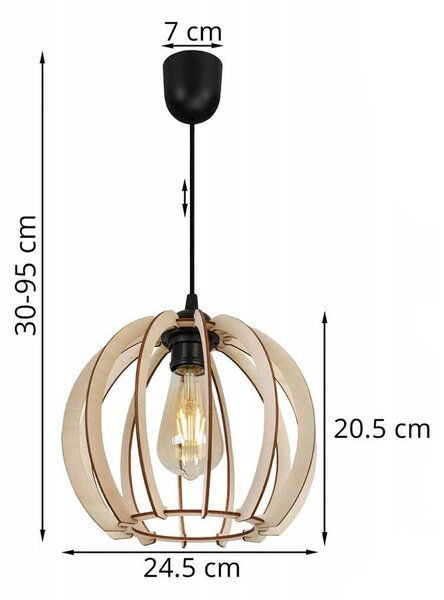 Závesné svietidlo Timber 1, 1x drevené tienidlo, lp