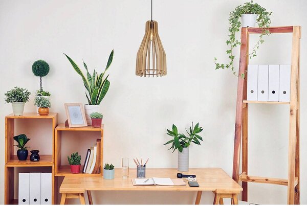 Závesné svietidlo Timber 4, 1x drevené tienidlo, lp