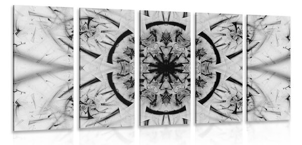 5-dielny obraz abstrakcia Mandaly v čiernobielom prevedení