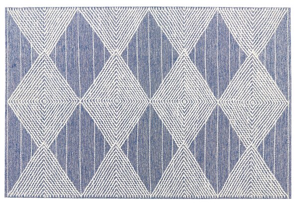 Koberec svetlobéžový a modrý 140 x 200 cm vlna a polyester ručne tkaný s geometrickým vzorom boho obývacia izba spálňa