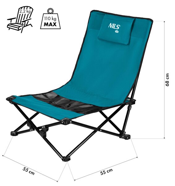 NC3306 MODRÉ/ČIERNE SKLADACIE PLÁŽOVÉ LEHÁTKO NILS CAMP