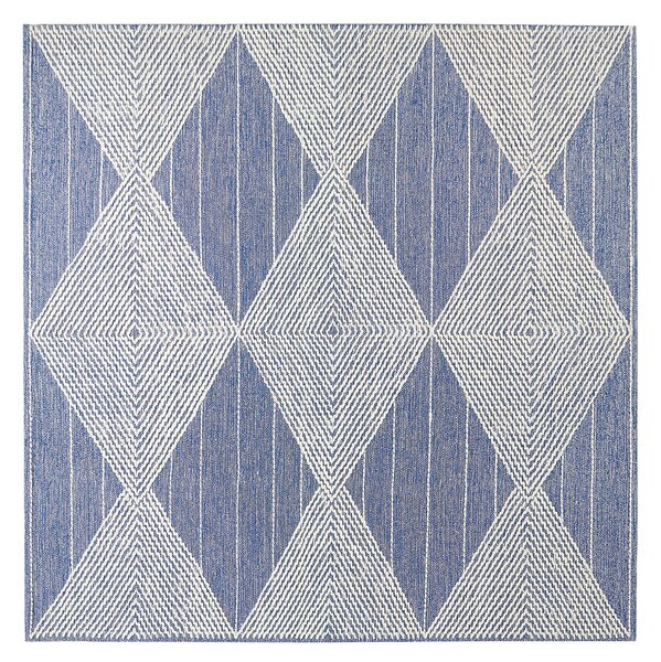 Koberec svetlobéžový a modrý 200 x 200 cm vlna a polyester ručne tkaný s geometrickým vzorom boho obývacia izba spálňa