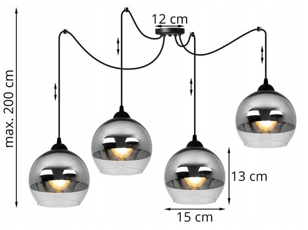Závesné svietidlo Bergen Spider, 4x chrómové/transparentné sklenené tienidlo (fi 15cm)