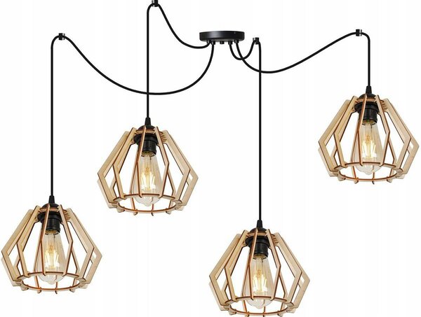 Závesné svietidlo Timber, 4x drevené tienidlo
