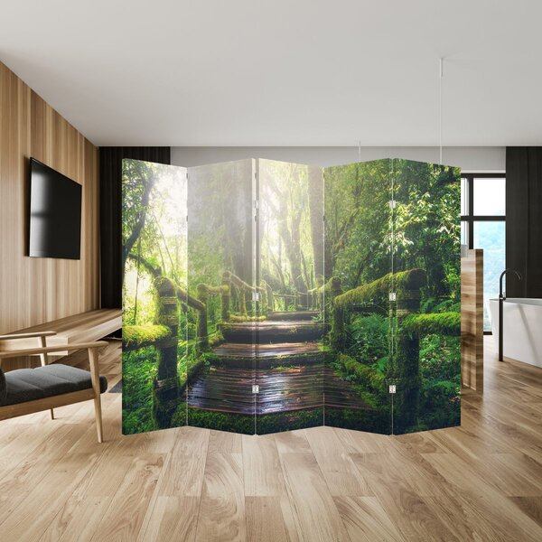 Paraván - Drevené schody v lese (210x170 cm)