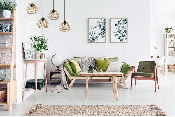 Závesné svietidlo Timber, 4x drevené tienidlo