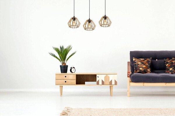 Závesné svietidlo Timber, 3x drevené tienidlo