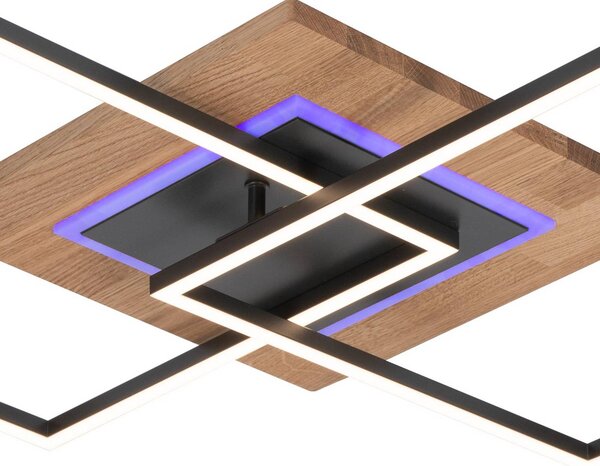 Elobra Stropné LED svetlo Panama M Plus, dub/čierna, dĺžka 61 cm, Svetlé drevo, Obývacia izba / jedáleň, Drevo, Moderný, Stropné svetlo