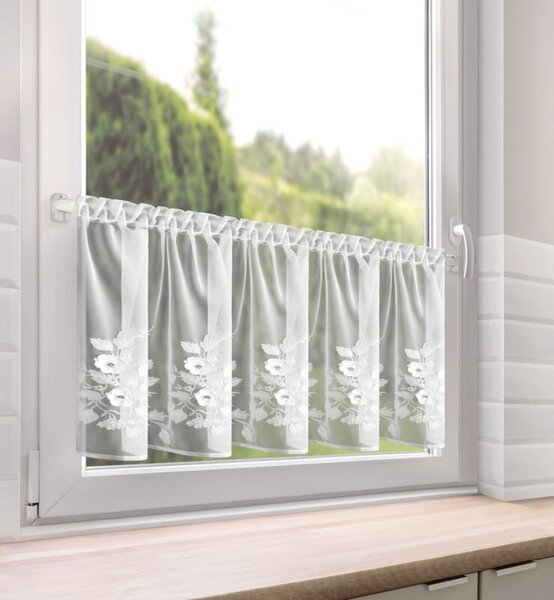 Dekorstudio Vyšívaná záclona ROSIE s 3D aplikáciou a riasiacou páskou 150x50cm - biela