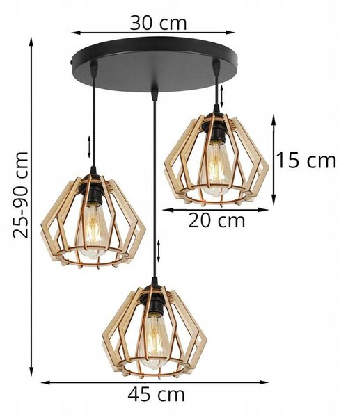 Závesné svietidlo Timber, 3x drevené tienidlo, o