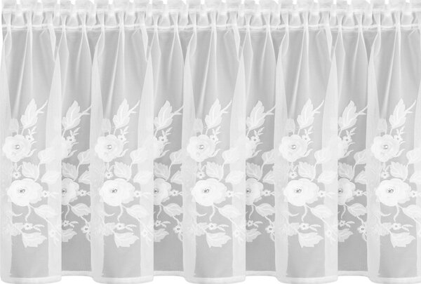 Dekorstudio Vyšívaná záclona ROSIE s 3D aplikáciou a riasiacou páskou 150x50cm - biela