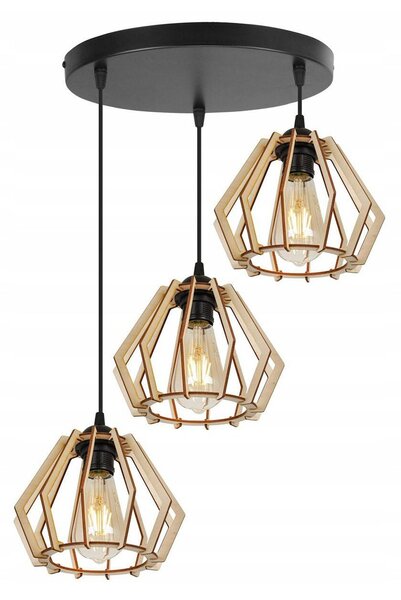 Závesné svietidlo Timber, 3x drevené tienidlo, o