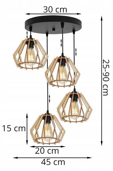 Závesné svietidlo Timber, 4x drevené tienidlo, o