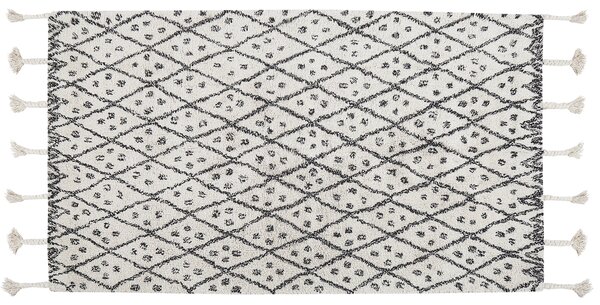 Koberec krémová biela a čierna bavlna 80 x 150 cm geometrický vzor strapce orientálny boho štýl