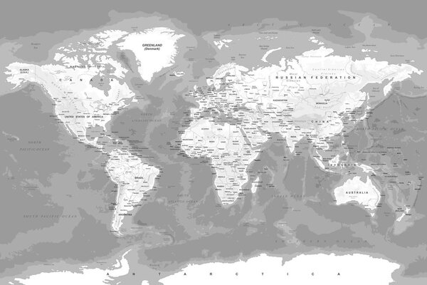 Obraz na korku štýlová čiernobiela mapa sveta
