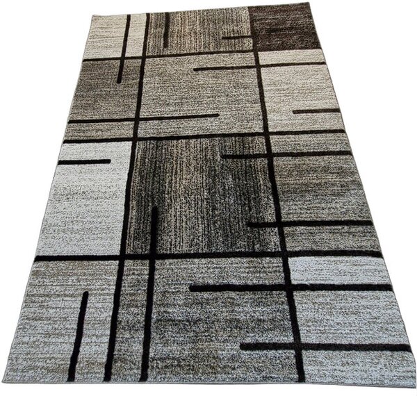 Moderný koberec s kockovaným vzorom Rio 685A béžovo-hnedý Rozmer: 60x100 cm