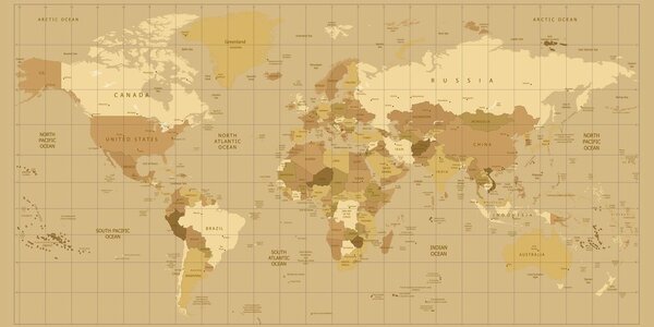 Obraz na korku mapa sveta v béžovom odtieni
