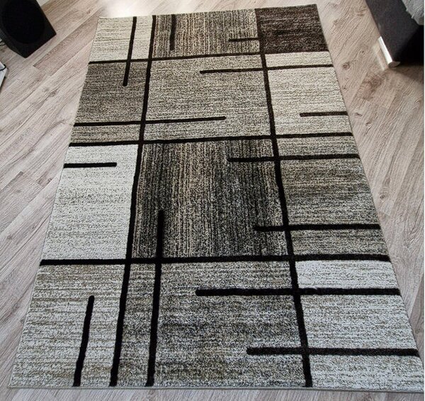 Moderný koberec s kockovaným vzorom Rio 685A béžovo-hnedý Rozmer: 60x100 cm