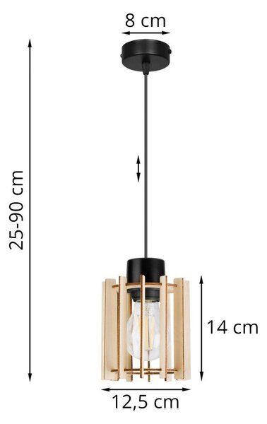 Závesné svietidlo Timber 7, 1x drevené tienidlo