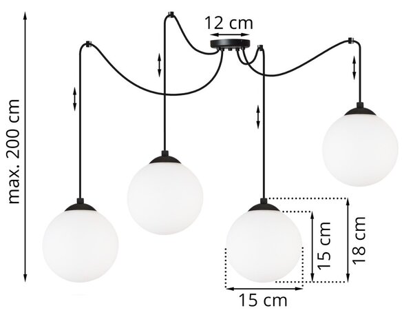 Závesné svietidlo Florence Spider, 4x biele sklenené tienidlo