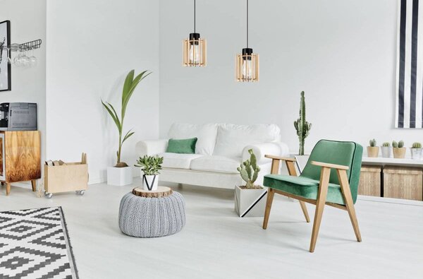 Závesné svietidlo Timber 7, 2x drevené tienidlo