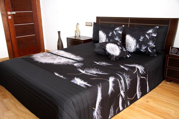 Čierne prehozy na posteľ s bielou odkvitnutou púpavou Čierna