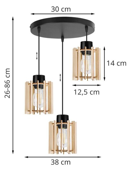 Závesné svietidlo Timber 7, 3x drevené tienidlo, o