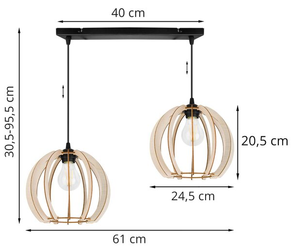 Závesné svietidlo Timber 9, 2x drevené tienidlo