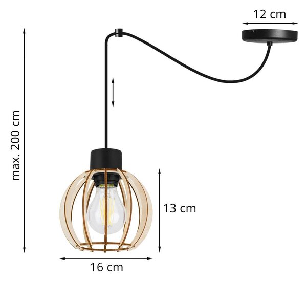 Závesné svietidlo Timber Spider 8, 1x drevené tienidlo