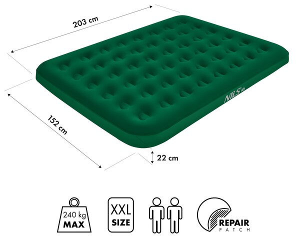 NC2803 ZELENÝ NAFUKOVACÍ MATRAC 203 × 152 × 22 cm NILS CAMP