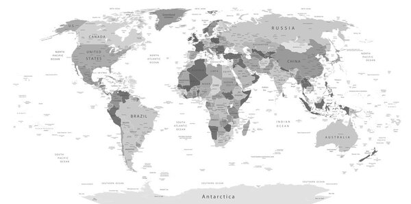 Obraz na korku čiernobiela mapa s názvami