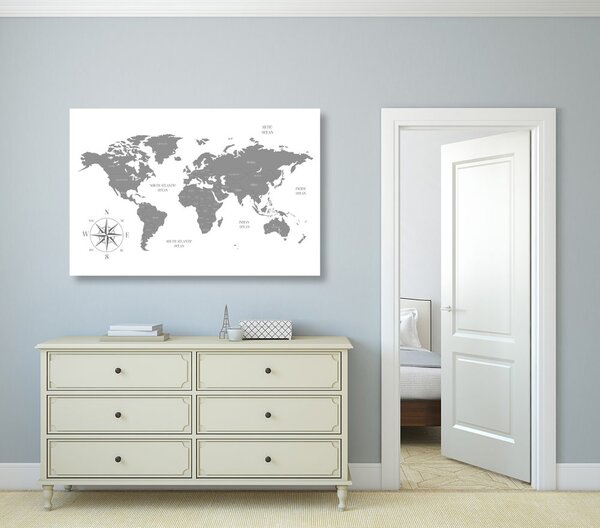 Obraz na korku decentná mapa v šedom prevedení