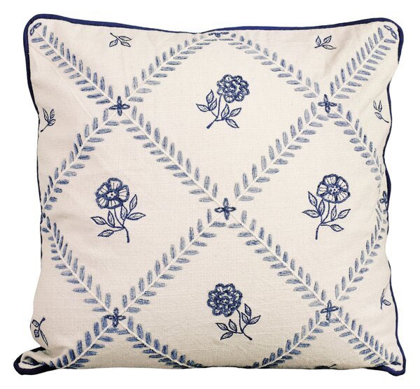 Vyšívaná obliečka na vankúš Lovisa Blue/White 45 × 45 cm