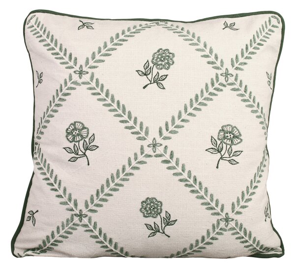 Vyšívaná obliečka na vankúš Lovisa Green/White 45 × 45 cm