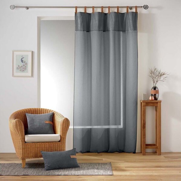 Štýlová sivá záclona s koženým zavesením 140x240 cm Sivá